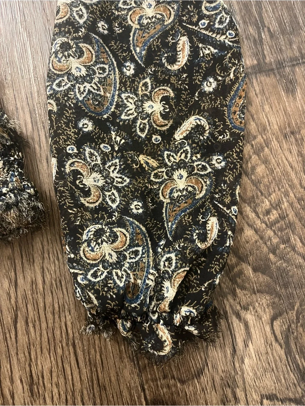 Free People Black Paisley Smocked Long-Sleeve Peasant Top